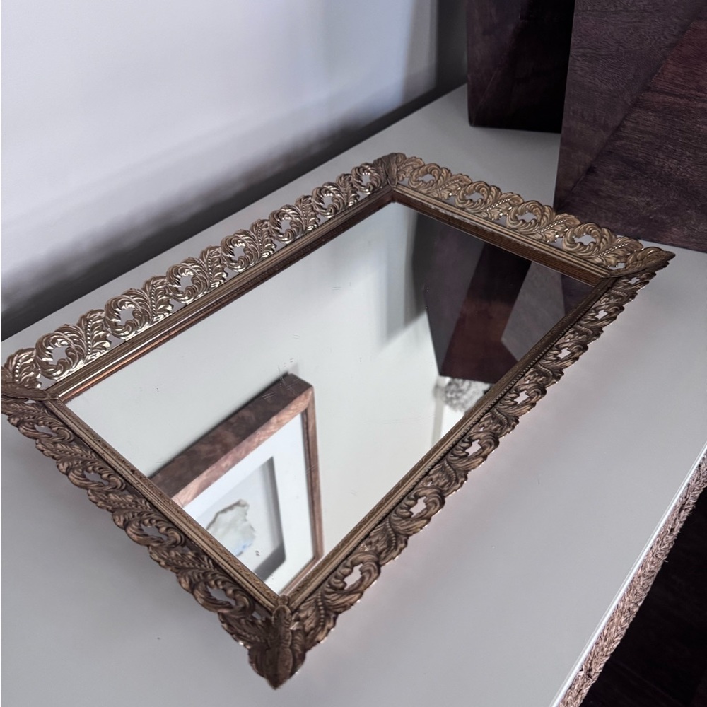 Vintage Mirrored Brass Vanity Tray 15 x 10
